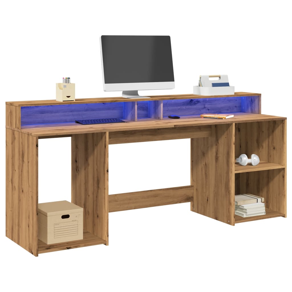 Bureau avec lumières LED chêne artisanal bois d'ingénierie Bureaux vidaXL   