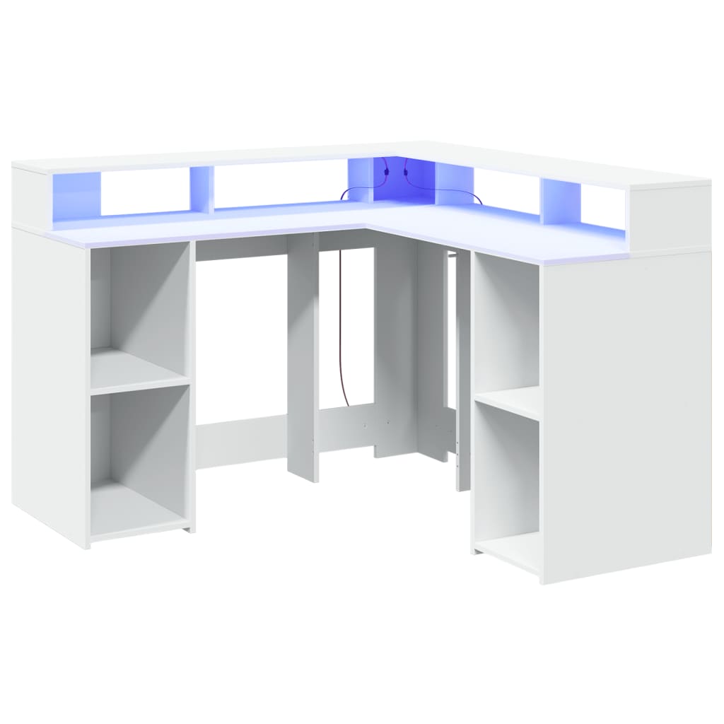 Bureau avec lumières LED blanc 130x130x91 cm bois d'ingénierie Bureaux vidaXL   