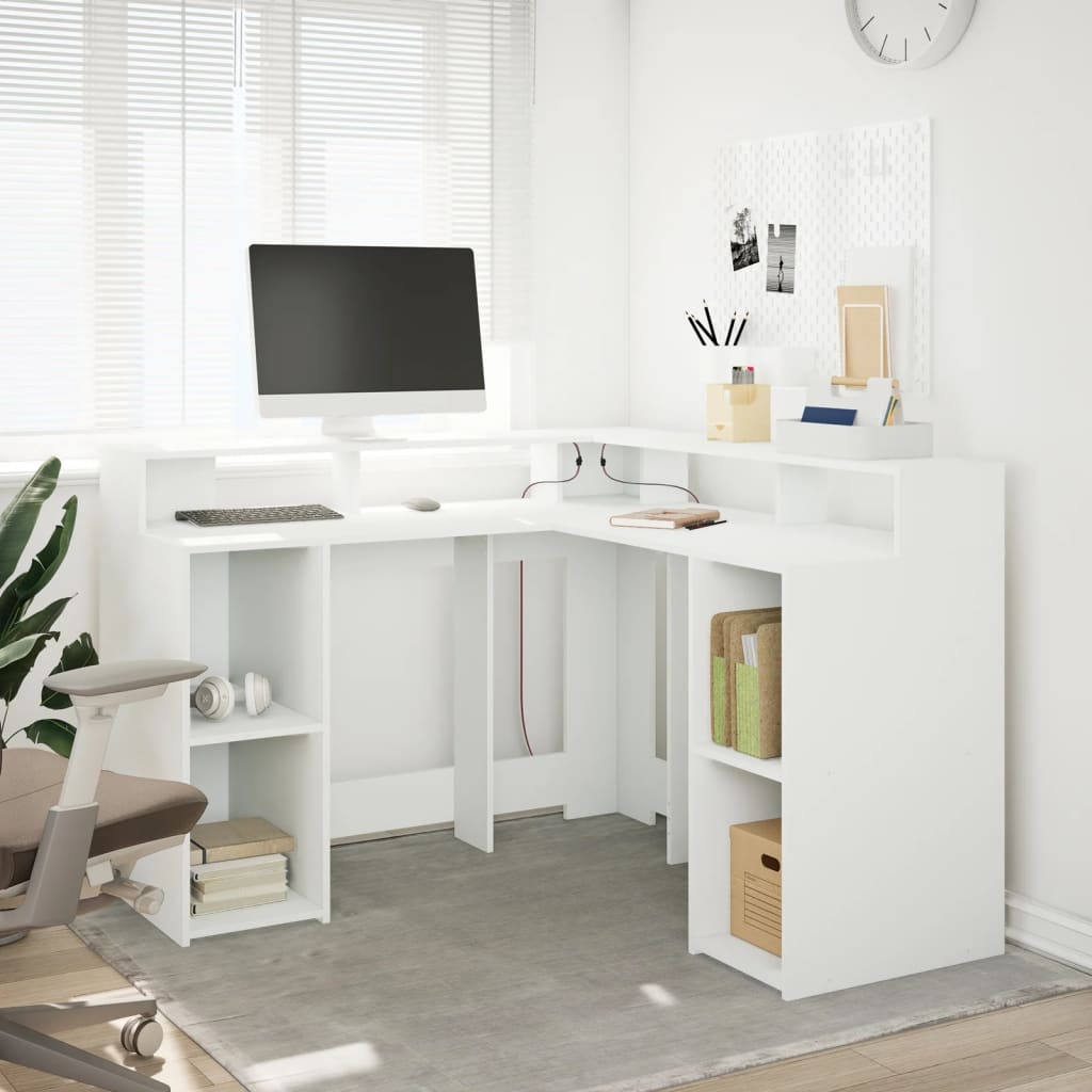 Bureau avec lumières LED blanc 130x130x91 cm bois d'ingénierie Bureaux vidaXL   