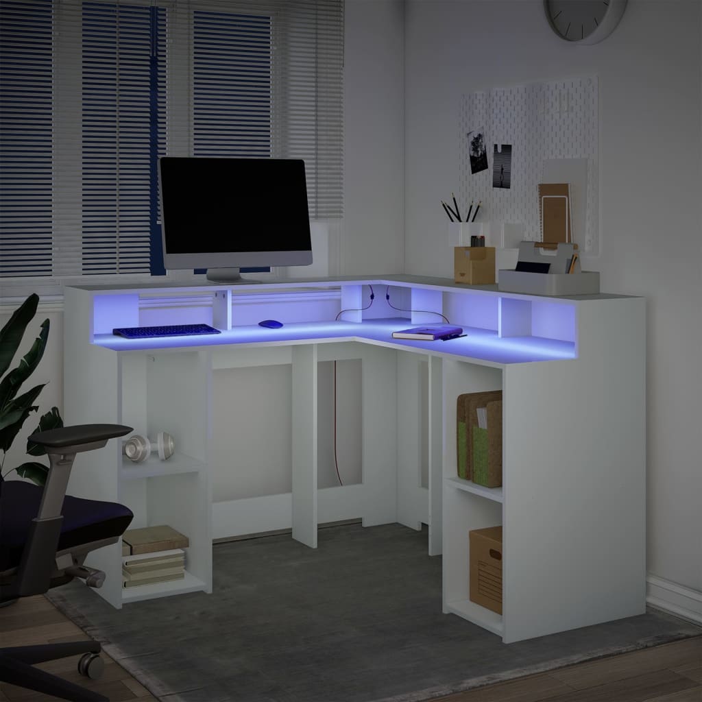 Bureau avec lumières LED blanc 130x130x91 cm bois d'ingénierie Bureaux vidaXL   