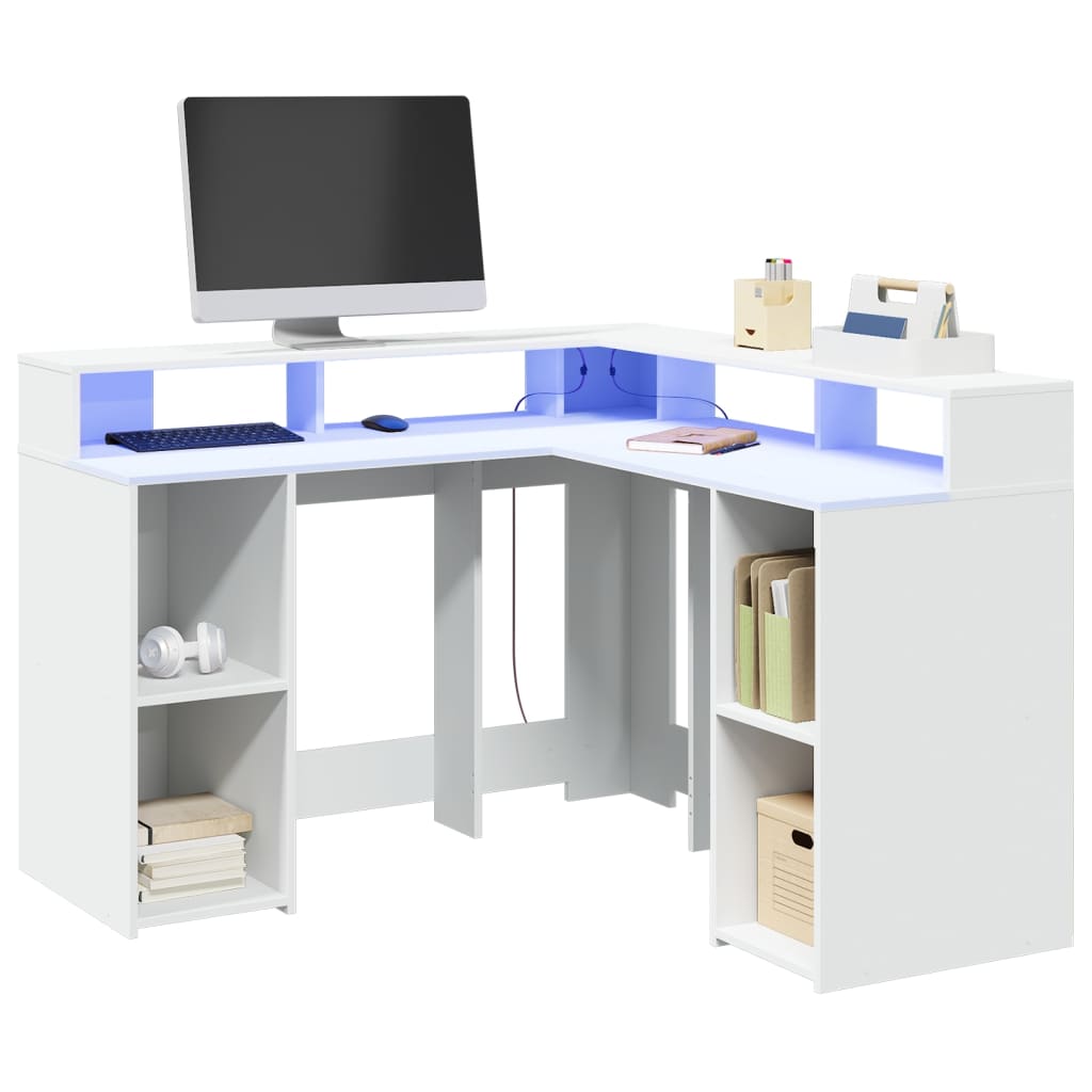 Bureau avec lumières LED blanc 130x130x91 cm bois d'ingénierie Bureaux vidaXL   