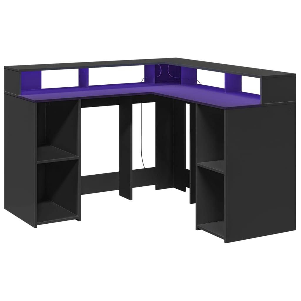 Bureau avec lumières LED noir 130x130x91 cm bois d'ingénierie Bureaux vidaXL   