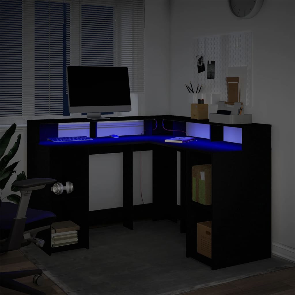 Bureau avec lumières LED noir 130x130x91 cm bois d'ingénierie Bureaux vidaXL   