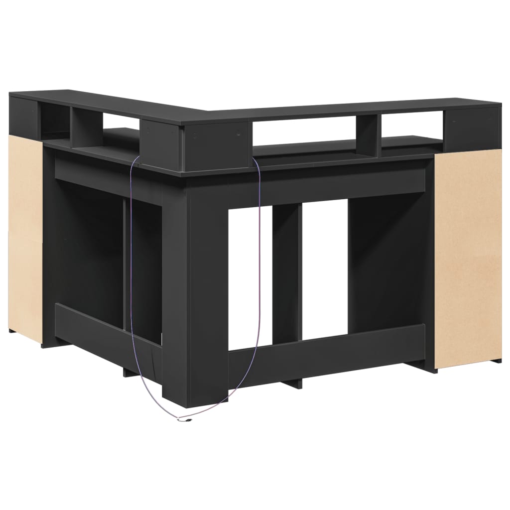 Bureau avec lumières LED noir 130x130x91 cm bois d'ingénierie Bureaux vidaXL   