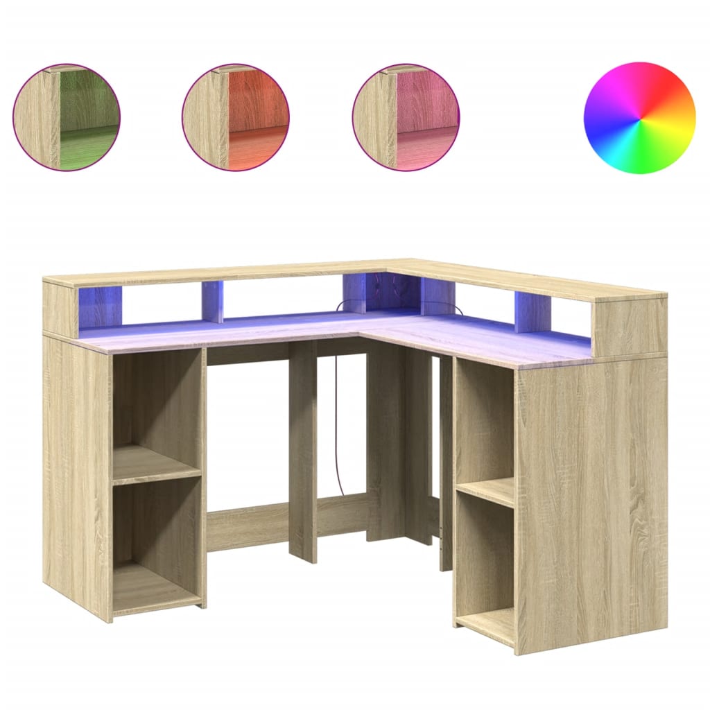 Bureau avec lumières LED chêne sonoma bois d'ingénierie Bureaux vidaXL   