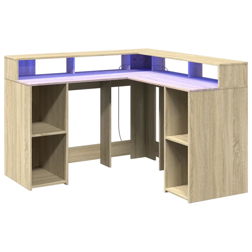 Bureau avec lumières LED chêne sonoma bois d'ingénierie Bureaux vidaXL   