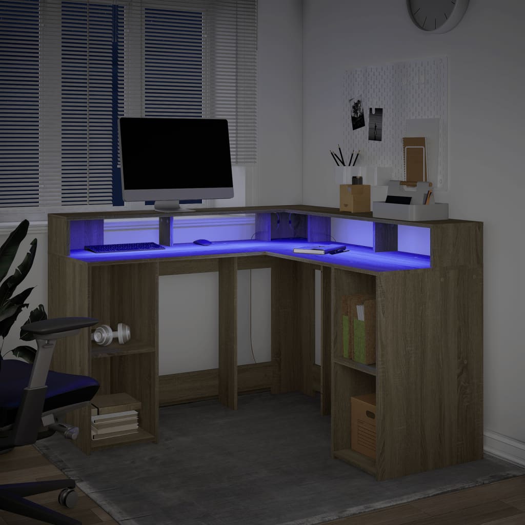 Bureau avec lumières LED chêne sonoma bois d'ingénierie Bureaux vidaXL   