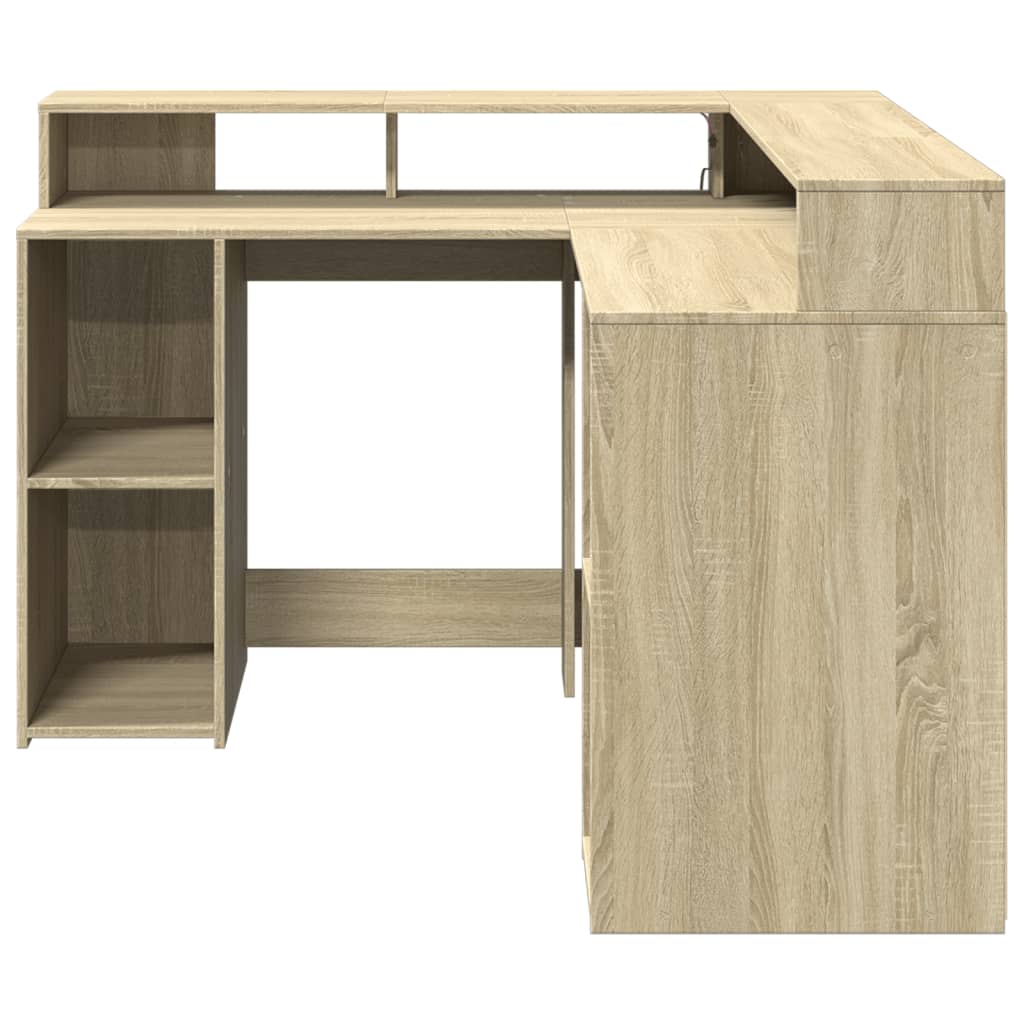 Bureau avec lumières LED chêne sonoma bois d'ingénierie Bureaux vidaXL   