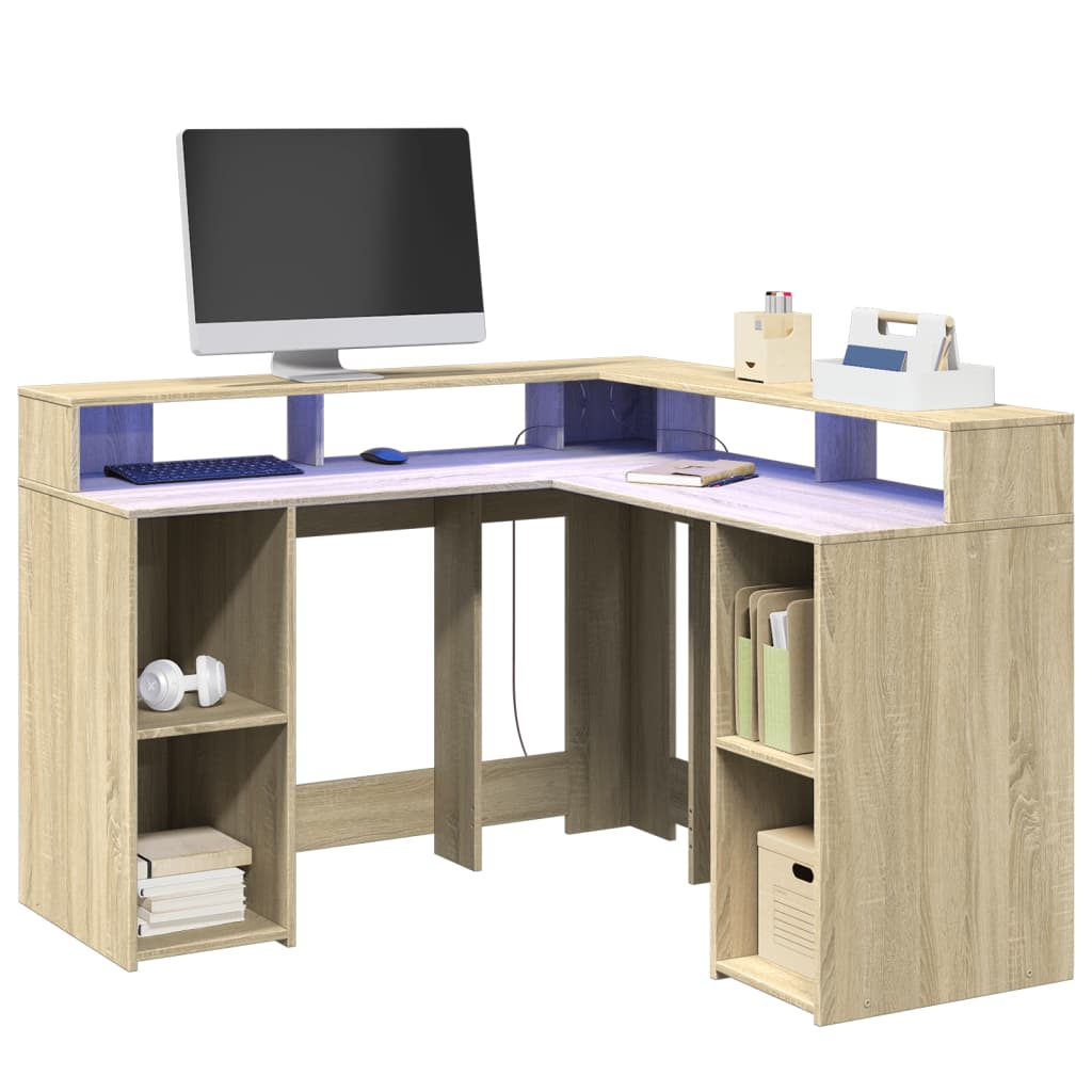 Bureau avec lumières LED chêne sonoma bois d'ingénierie Bureaux vidaXL   