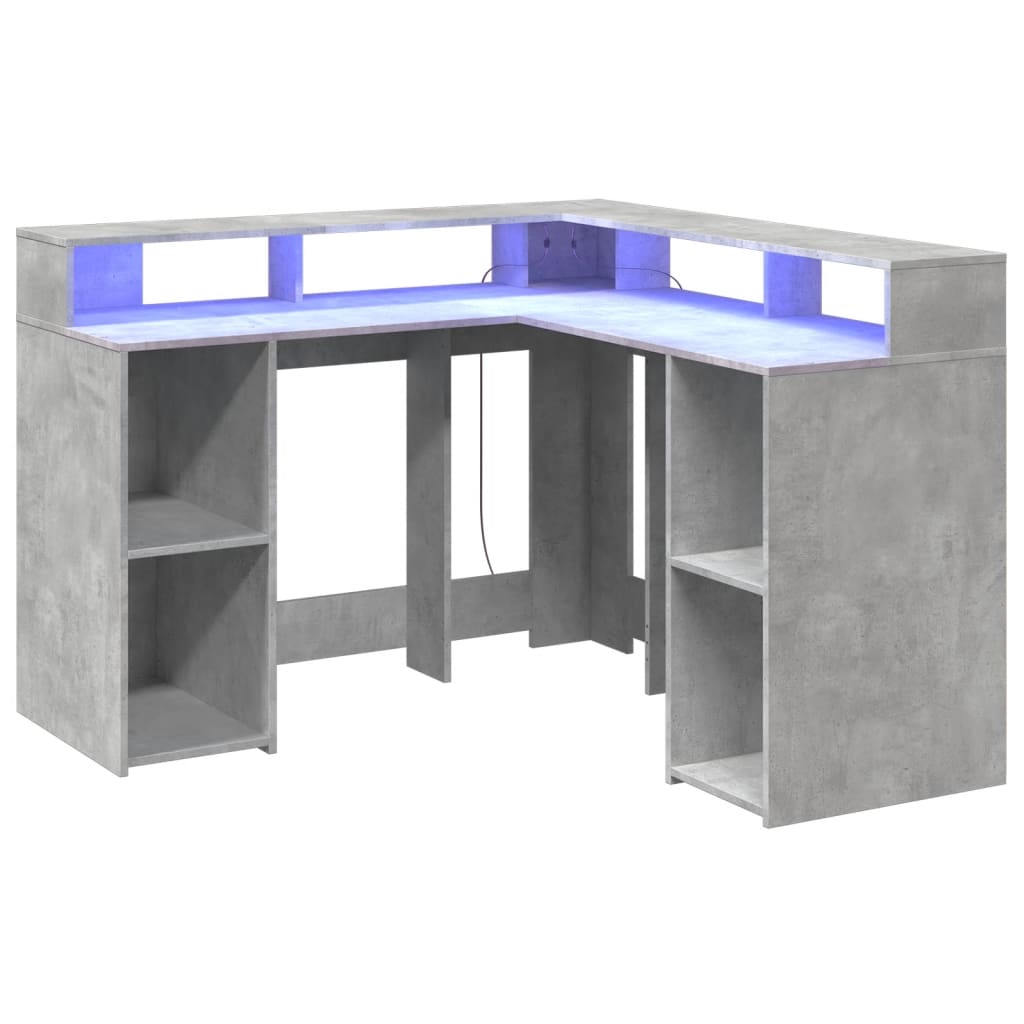 Bureau et lumières LED gris béton 130x130x91cm bois ingénierie Bureaux vidaXL   