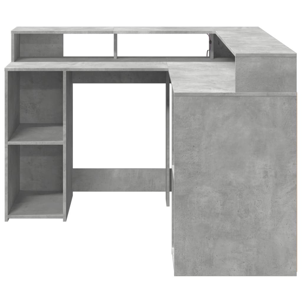 Bureau et lumières LED gris béton 130x130x91cm bois ingénierie Bureaux vidaXL   