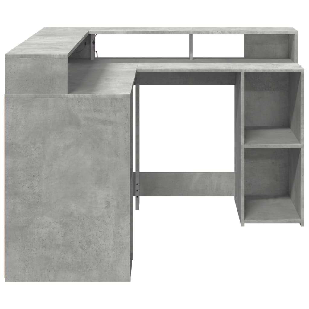 Bureau et lumières LED gris béton 130x130x91cm bois ingénierie Bureaux vidaXL   