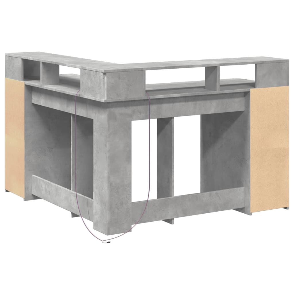 Bureau et lumières LED gris béton 130x130x91cm bois ingénierie Bureaux vidaXL   