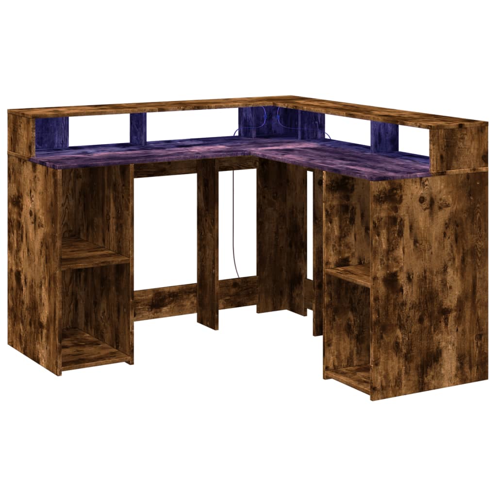 Bureau et lumières LED chêne fumé 130x130x91cm bois ingénierie Bureaux vidaXL   