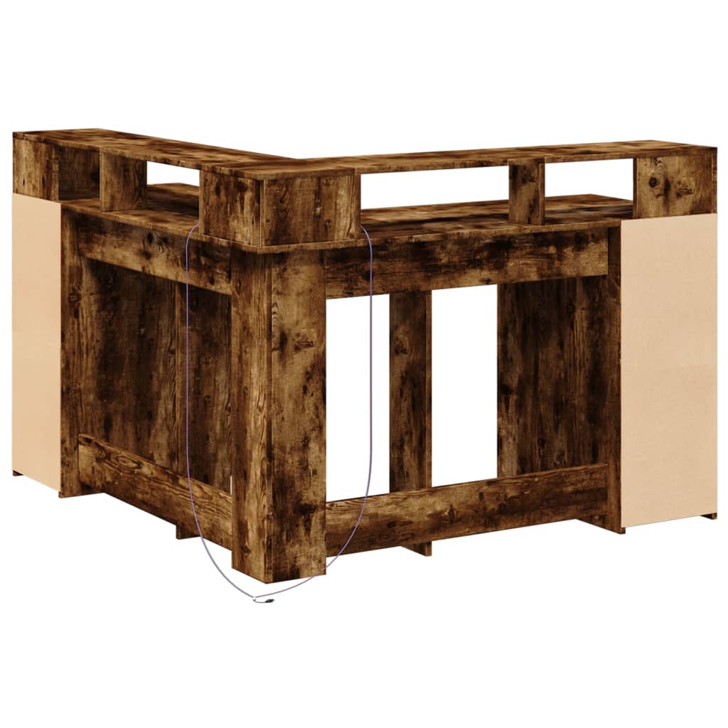 Bureau et lumières LED chêne fumé 130x130x91cm bois ingénierie Bureaux vidaXL   