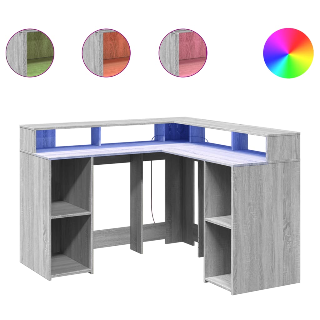 Bureau et lumières LED sonoma gris 130x130x91cm bois ingénierie Bureaux vidaXL   