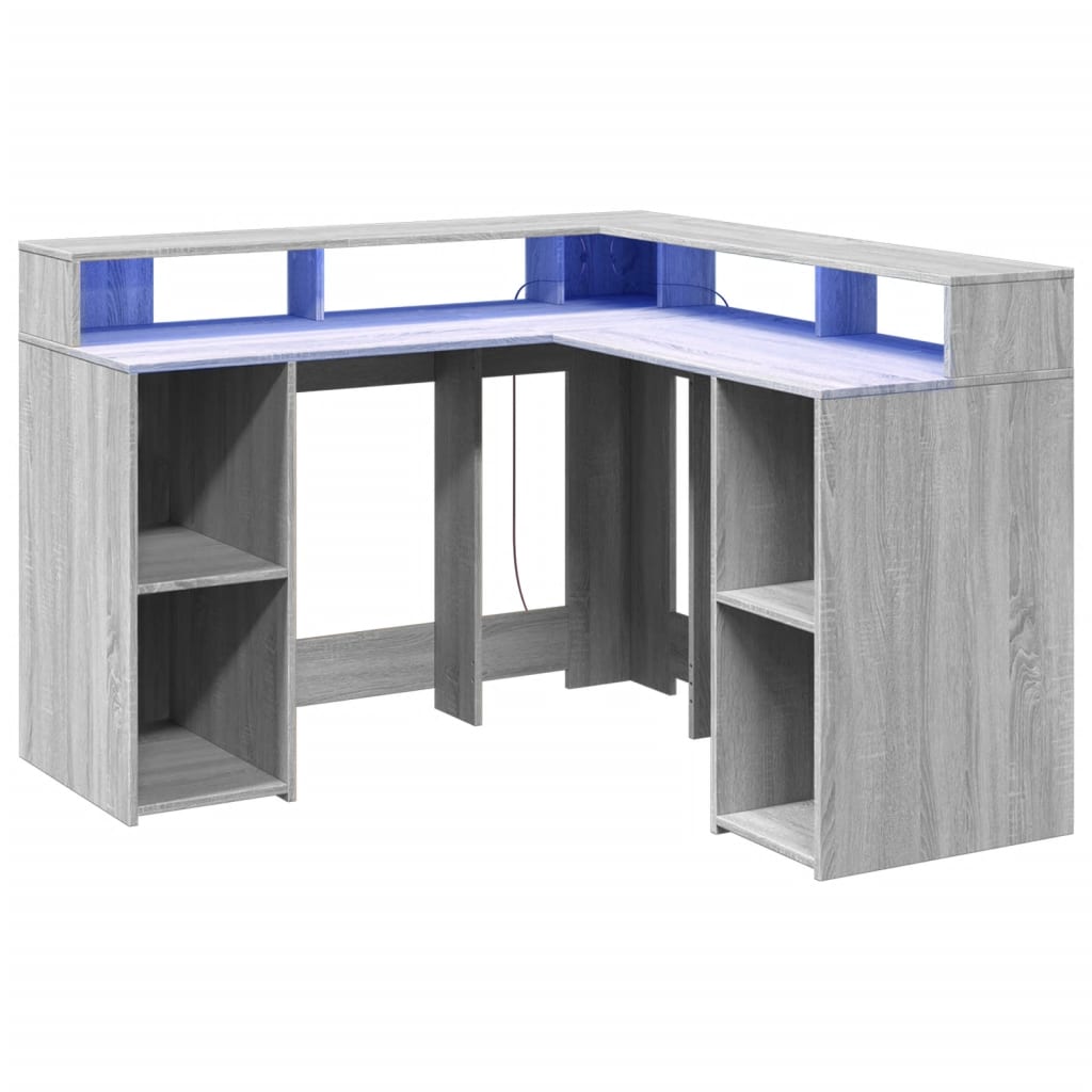 Bureau et lumières LED sonoma gris 130x130x91cm bois ingénierie Bureaux vidaXL   