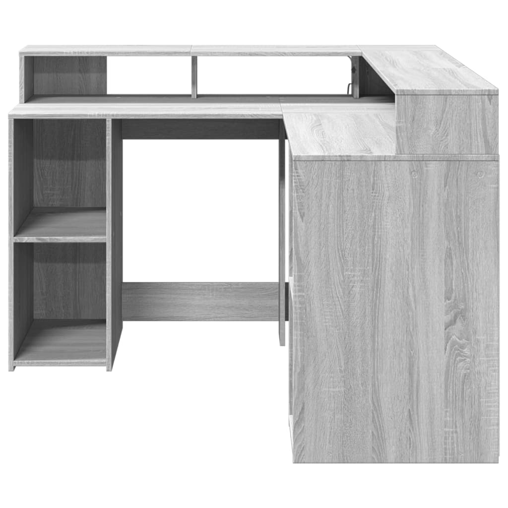 Bureau et lumières LED sonoma gris 130x130x91cm bois ingénierie Bureaux vidaXL   