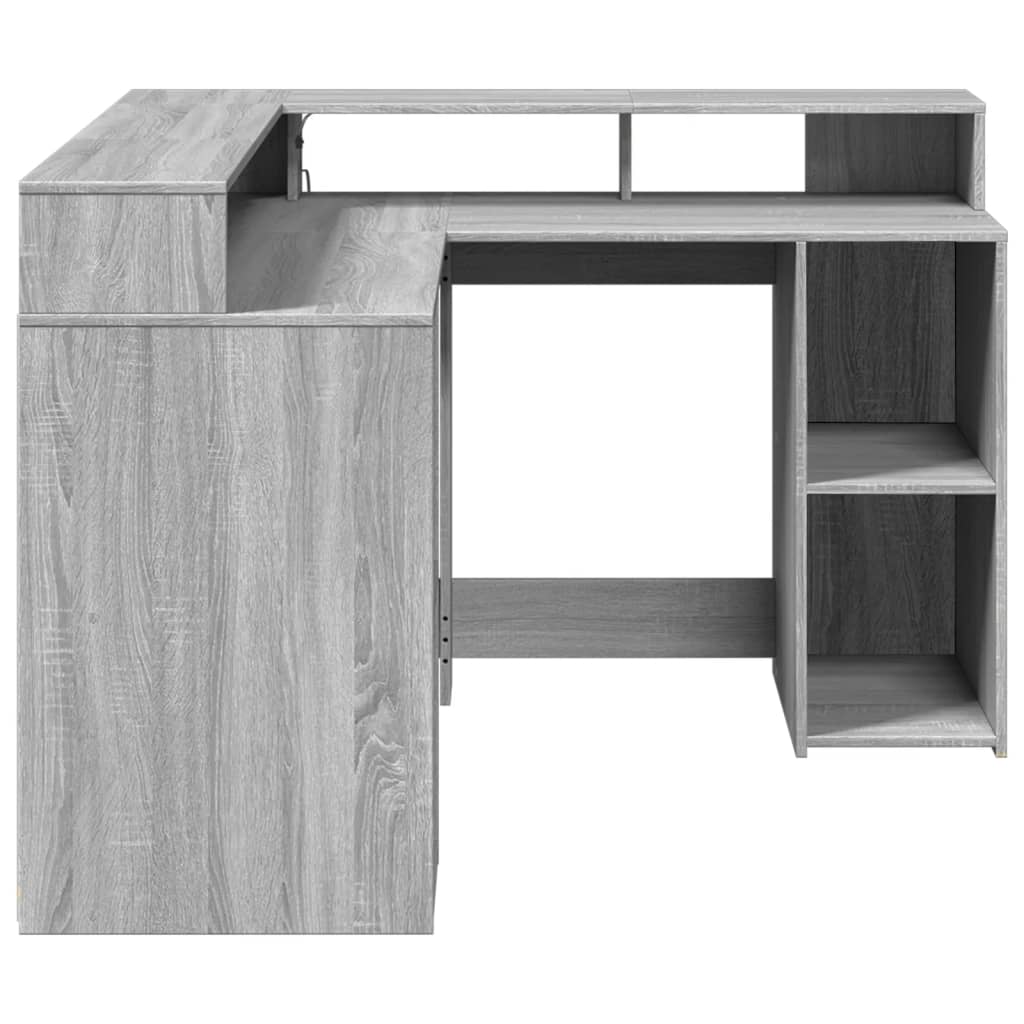 Bureau et lumières LED sonoma gris 130x130x91cm bois ingénierie Bureaux vidaXL   