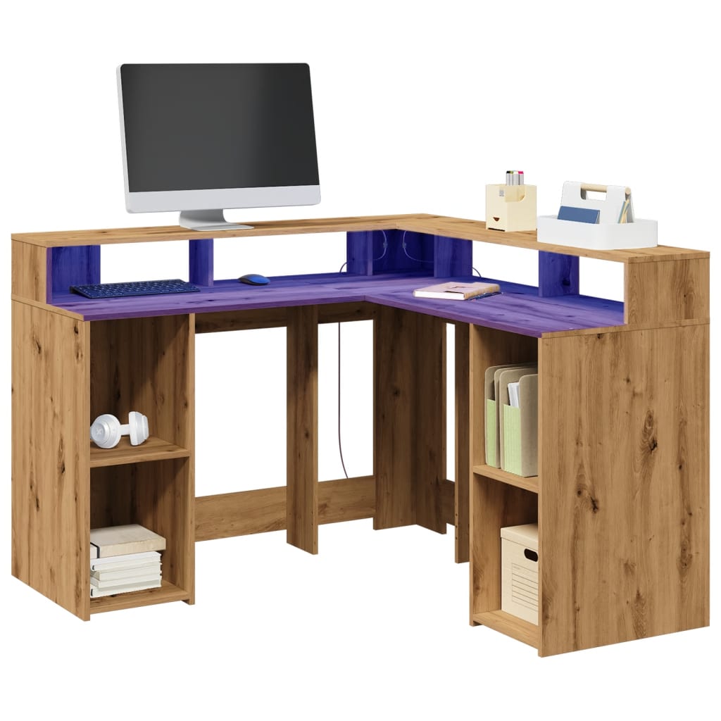 Bureau avec lumières LED chêne artisanal bois d'ingénierie Bureaux vidaXL   