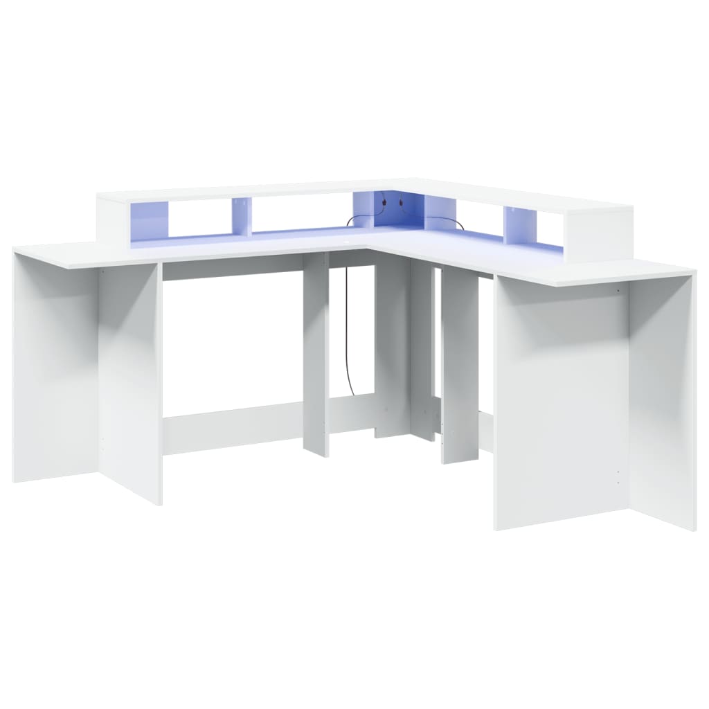 Bureau avec lumières LED blanc 152x152x91 cm bois d'ingénierie Bureaux vidaXL   