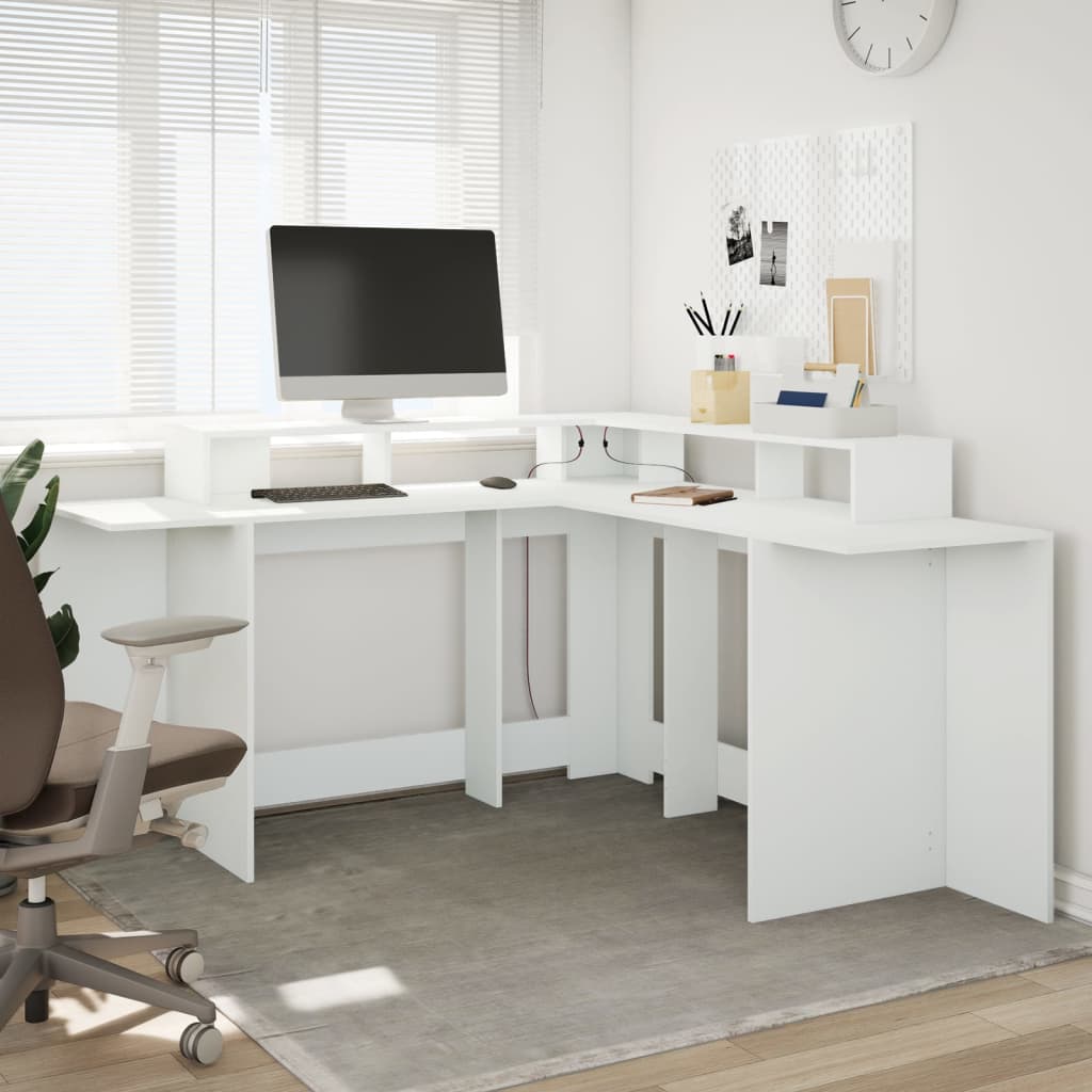 Bureau avec lumières LED blanc 152x152x91 cm bois d'ingénierie Bureaux vidaXL   