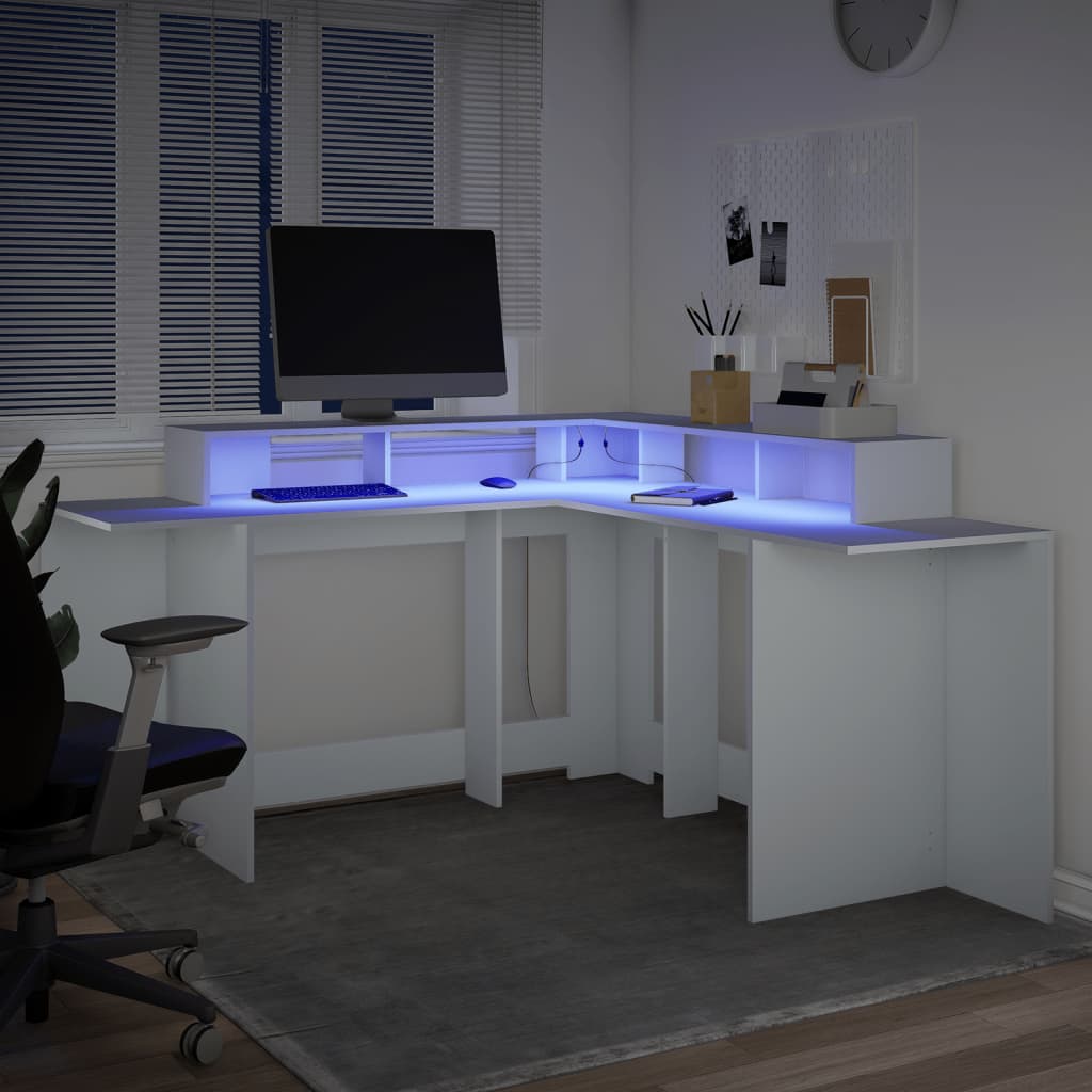 Bureau avec lumières LED blanc 152x152x91 cm bois d'ingénierie Bureaux vidaXL   