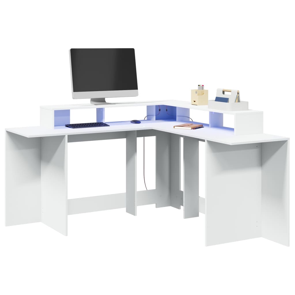 Bureau avec lumières LED blanc 152x152x91 cm bois d'ingénierie Bureaux vidaXL   