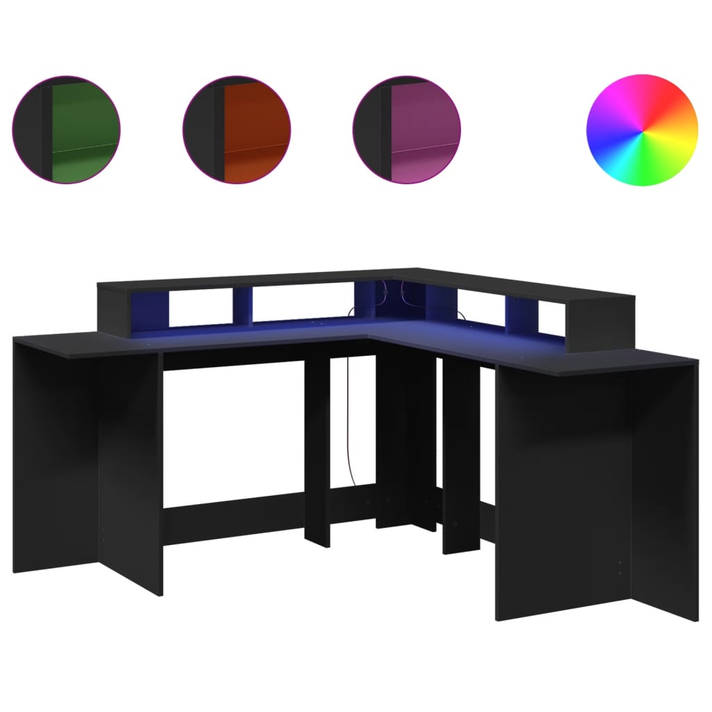 Bureau avec lumières LED noir 152x152x91 cm bois d'ingénierie Bureaux vidaXL   