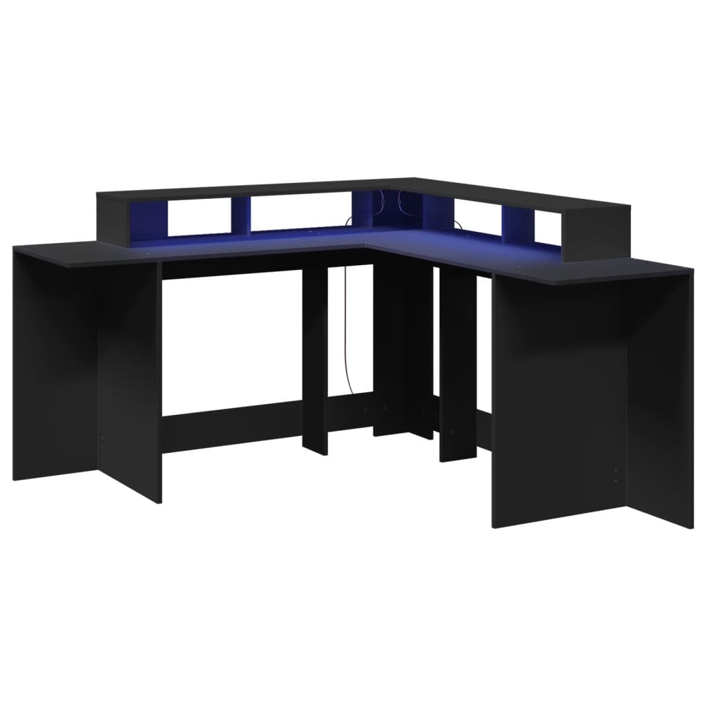 Bureau avec lumières LED noir 152x152x91 cm bois d'ingénierie Bureaux vidaXL   