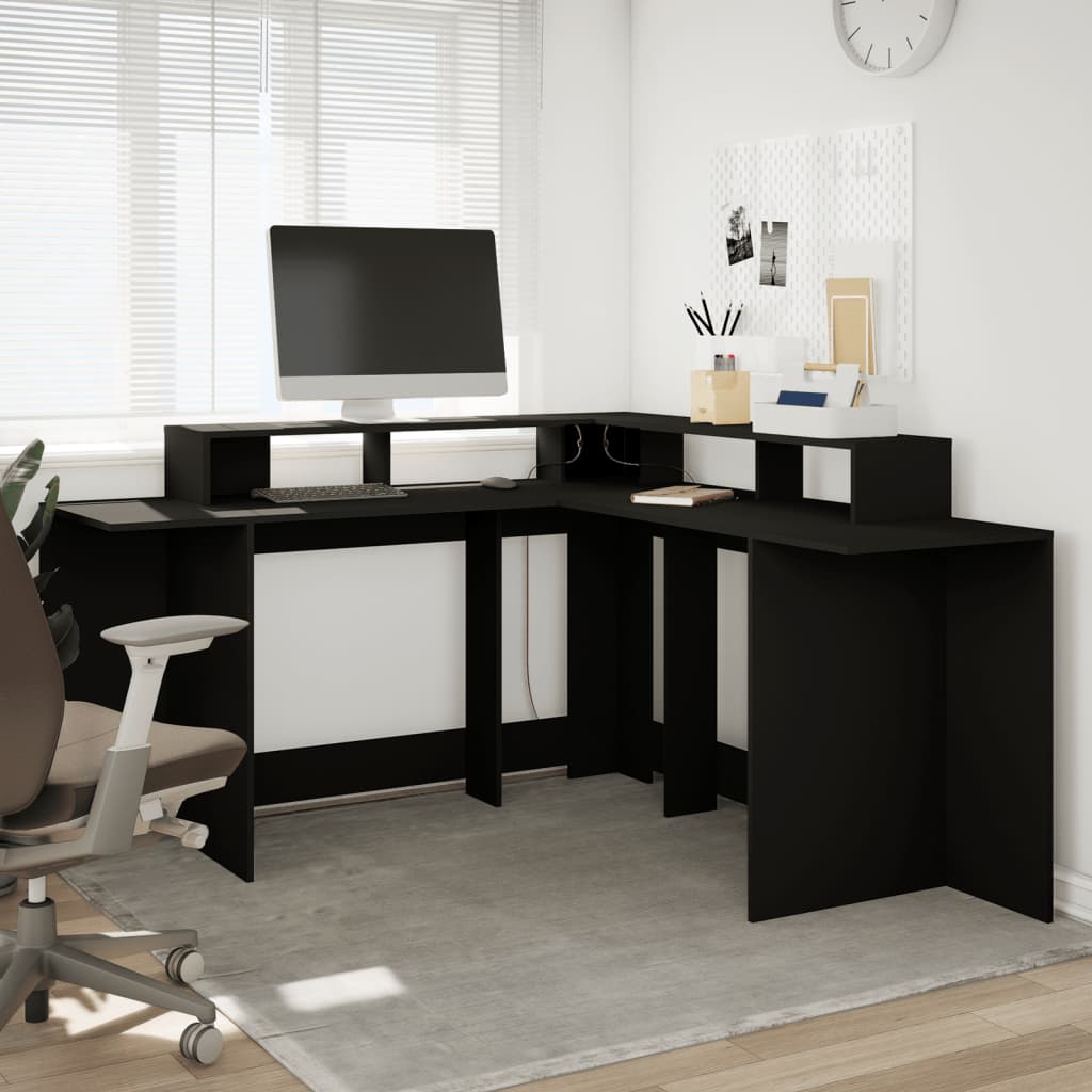 Bureau avec lumières LED noir 152x152x91 cm bois d'ingénierie Bureaux vidaXL   