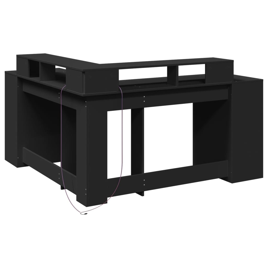 Bureau avec lumières LED noir 152x152x91 cm bois d'ingénierie Bureaux vidaXL   