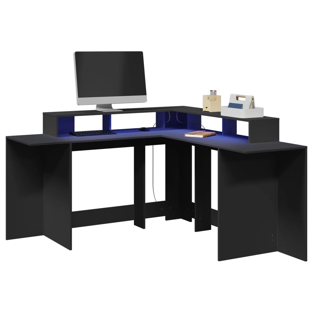 Bureau avec lumières LED noir 152x152x91 cm bois d'ingénierie Bureaux vidaXL   