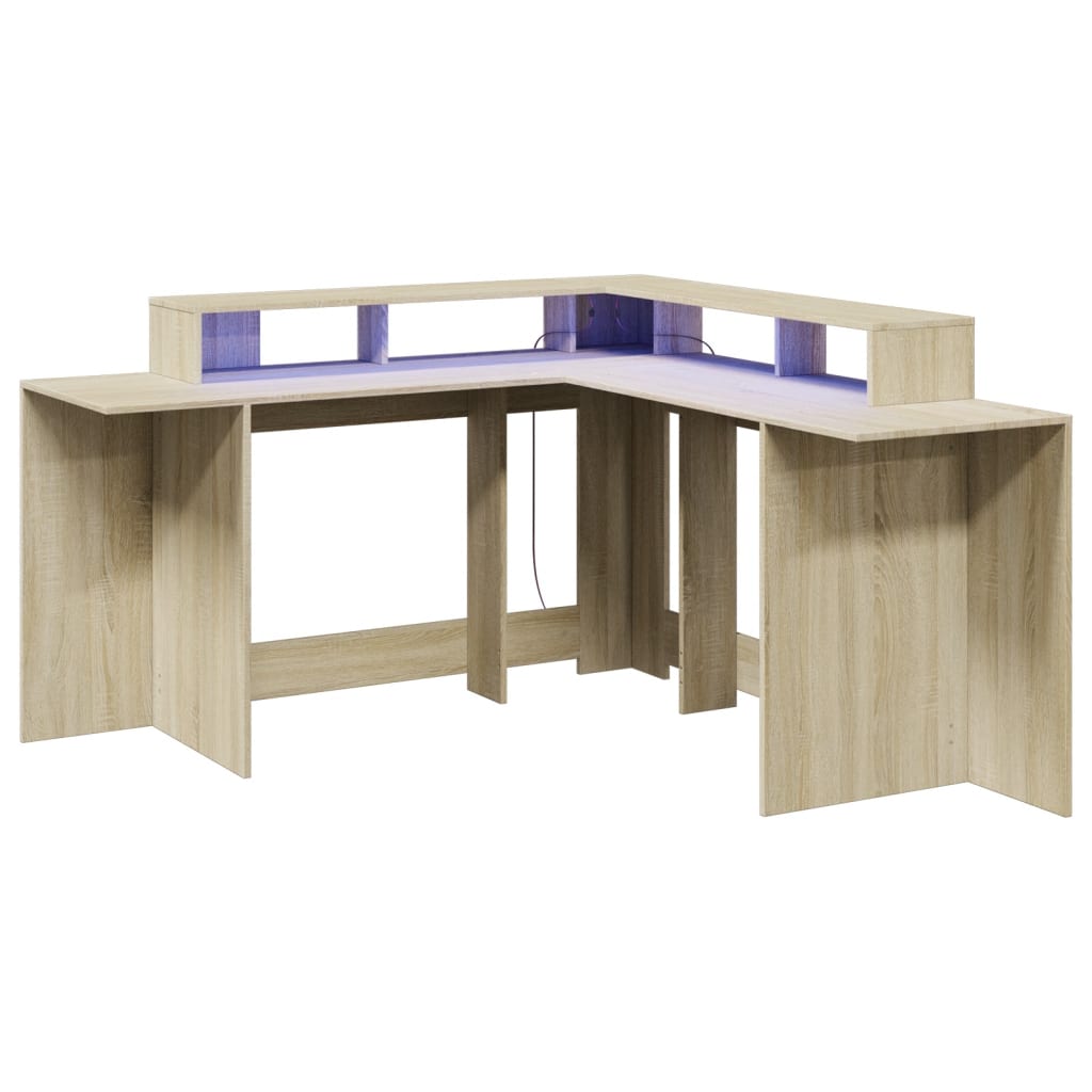 Bureau avec lumières LED chêne sonoma bois d'ingénierie Bureaux vidaXL   