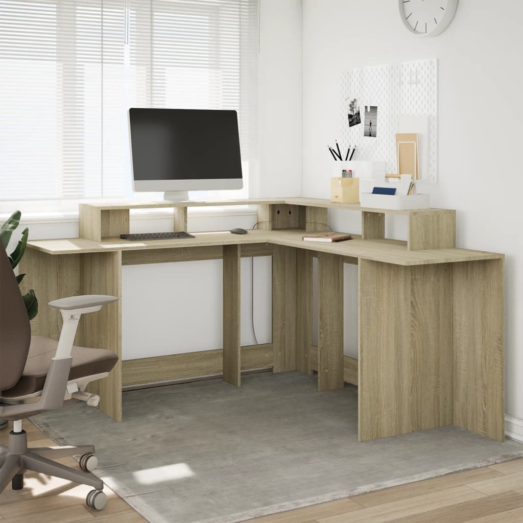 Bureau avec lumières LED chêne sonoma bois d'ingénierie Bureaux vidaXL   