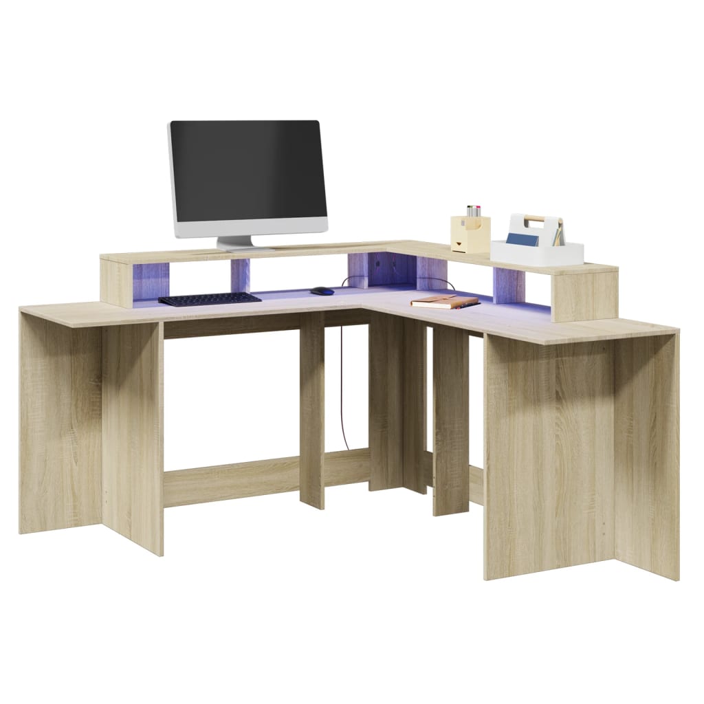 Bureau avec lumières LED chêne sonoma bois d'ingénierie Bureaux vidaXL   