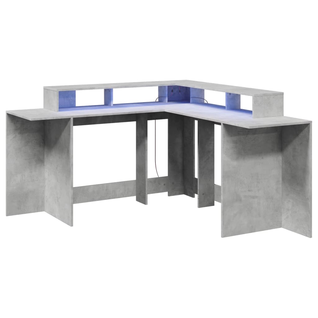 Bureau et lumières LED gris béton 152x152x91cm bois ingénierie Bureaux vidaXL   