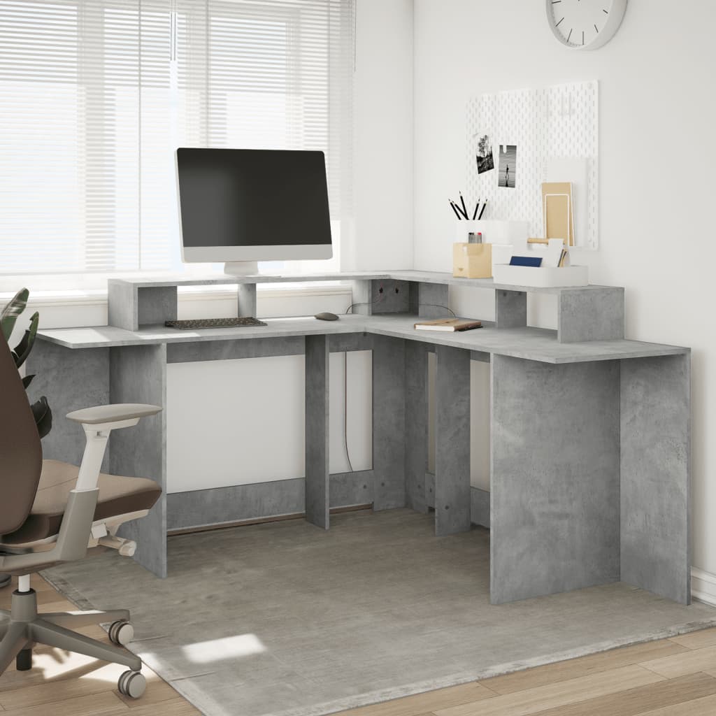 Bureau et lumières LED gris béton 152x152x91cm bois ingénierie Bureaux vidaXL   