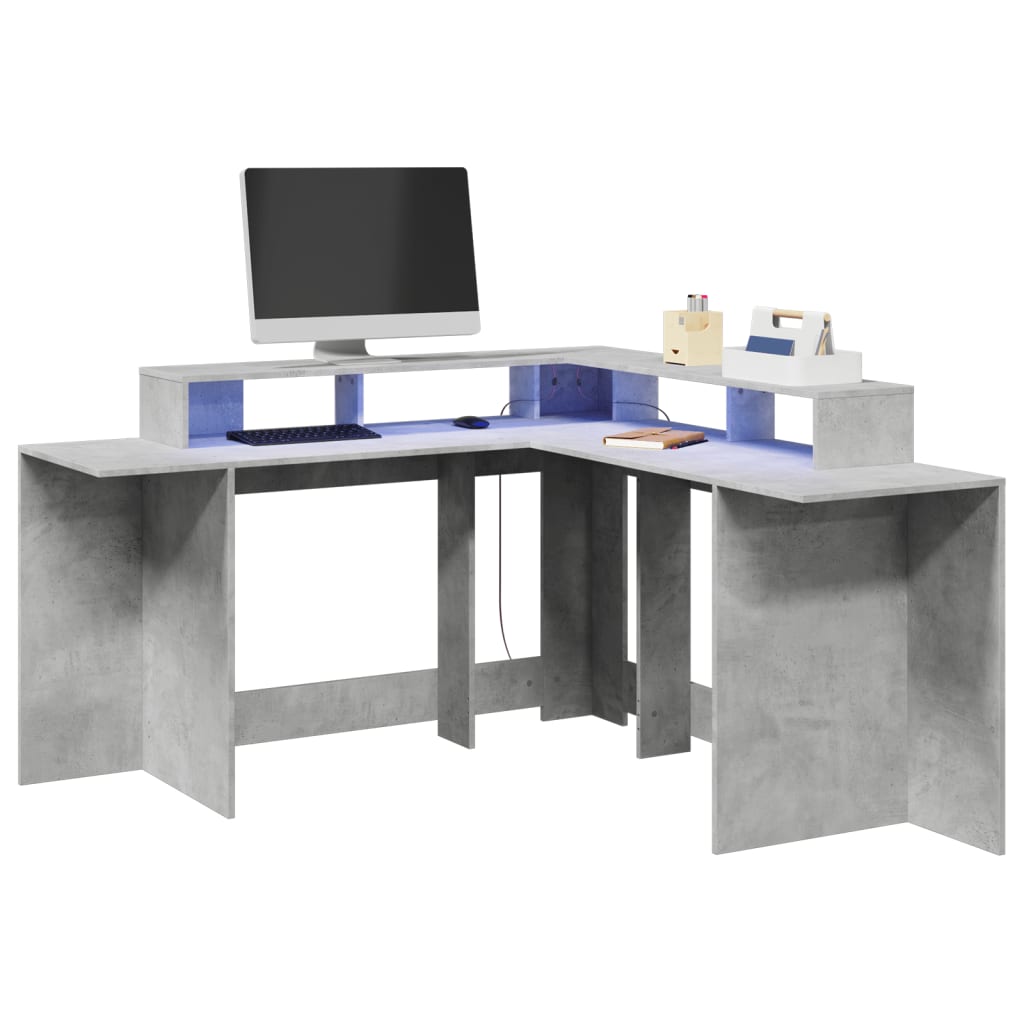 Bureau et lumières LED gris béton 152x152x91cm bois ingénierie Bureaux vidaXL   