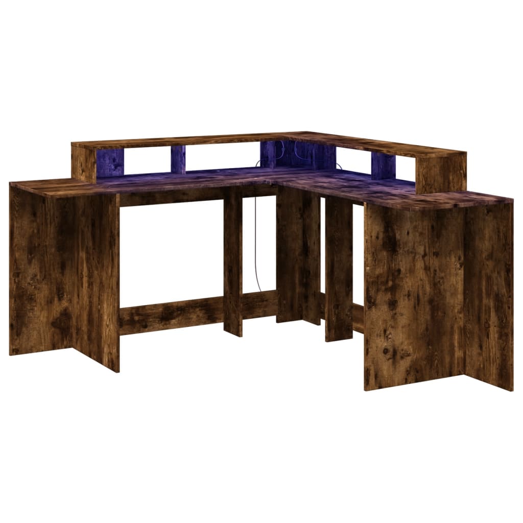 Bureau et lumières LED chêne fumé 152x152x91cm bois ingénierie Bureaux vidaXL   