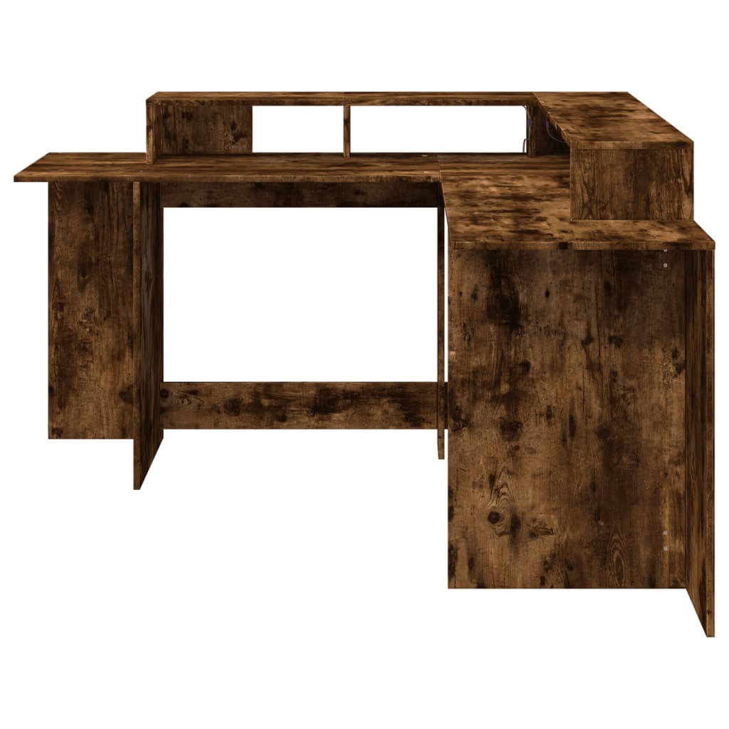 Bureau et lumières LED chêne fumé 152x152x91cm bois ingénierie Bureaux vidaXL   