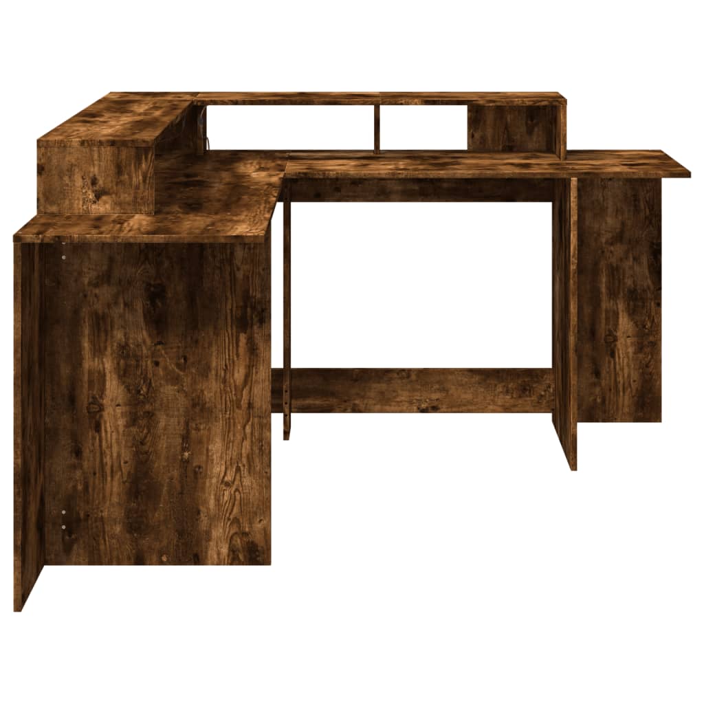 Bureau et lumières LED chêne fumé 152x152x91cm bois ingénierie Bureaux vidaXL   