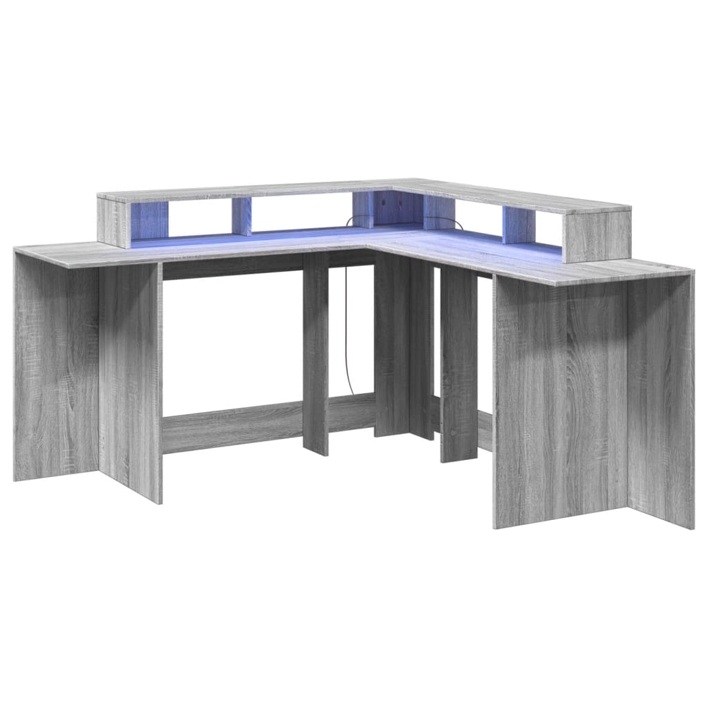 Bureau et lumières LED sonoma gris 152x152x91cm bois ingénierie Bureaux vidaXL   