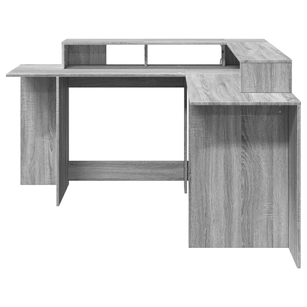 Bureau et lumières LED sonoma gris 152x152x91cm bois ingénierie Bureaux vidaXL   