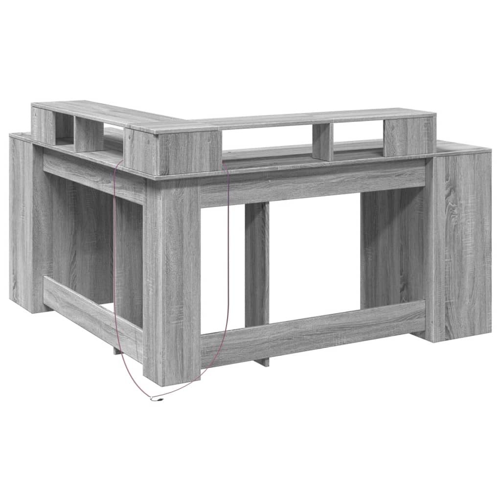 Bureau et lumières LED sonoma gris 152x152x91cm bois ingénierie Bureaux vidaXL   