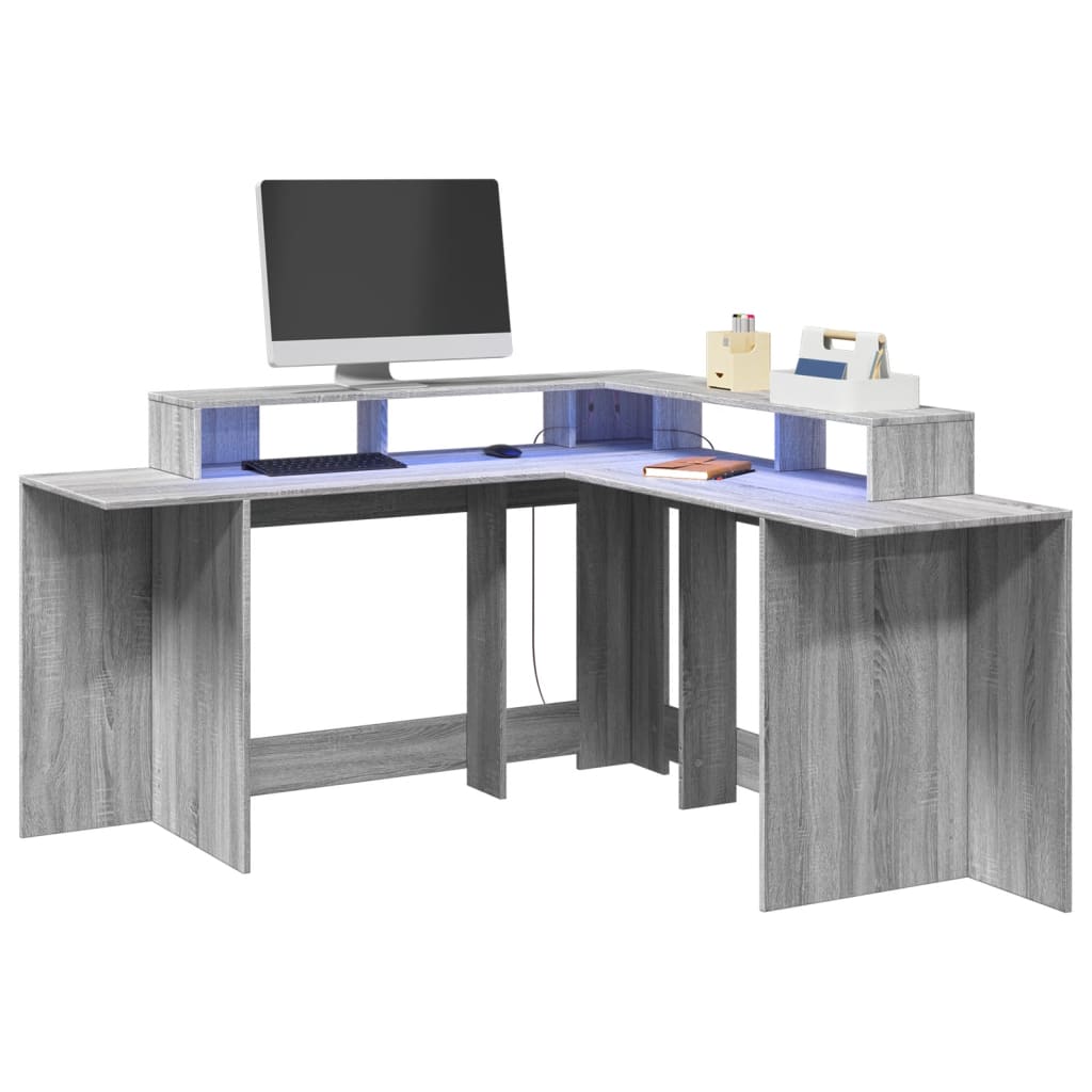 Bureau et lumières LED sonoma gris 152x152x91cm bois ingénierie Bureaux vidaXL   