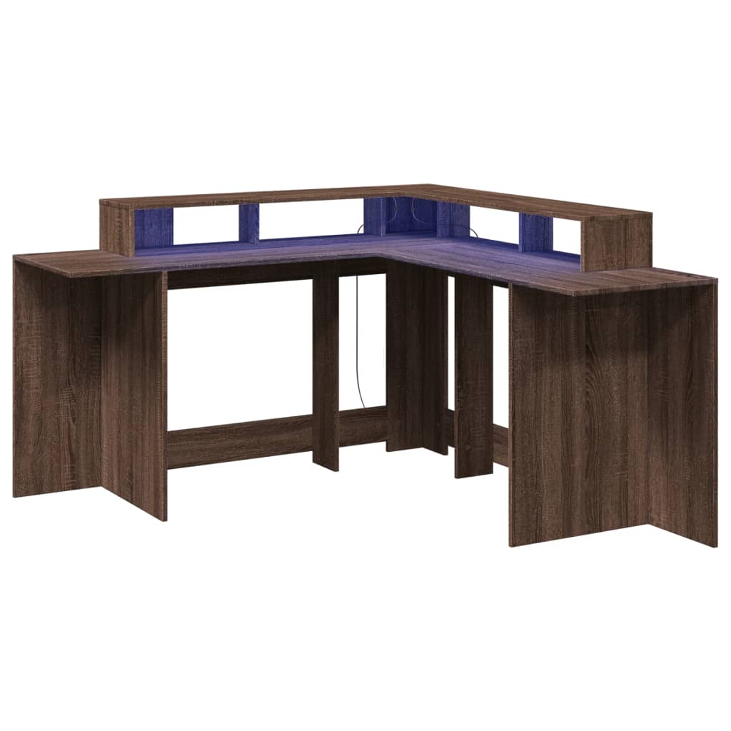 Bureau et lumières LED chêne marron bois d'ingénierie Bureaux vidaXL   