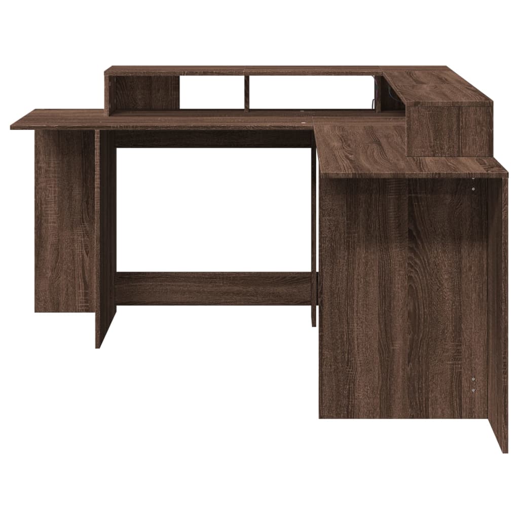 Bureau et lumières LED chêne marron bois d'ingénierie Bureaux vidaXL   