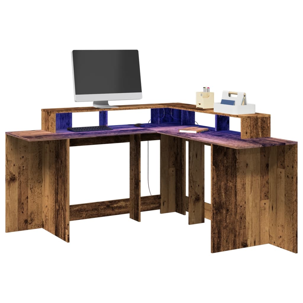 Bureau avec lumières LED vieux bois bois d'ingénierie Bureaux vidaXL   