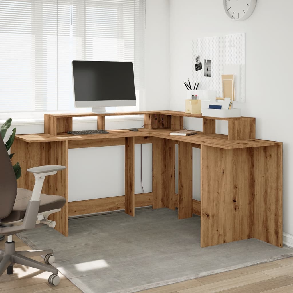 Bureau avec lumières LED chêne artisanal bois d'ingénierie Bureaux vidaXL   